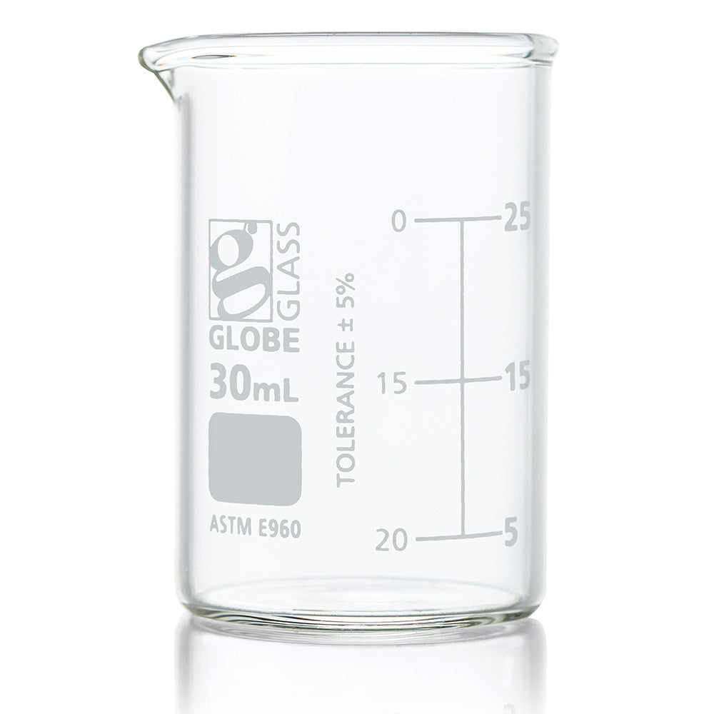 Glass Beakers, Low Form Griffin, Dual Graduations, ASTM E960 — 20 mL to 4000 mL, 1–12/Box | Globe Scientific