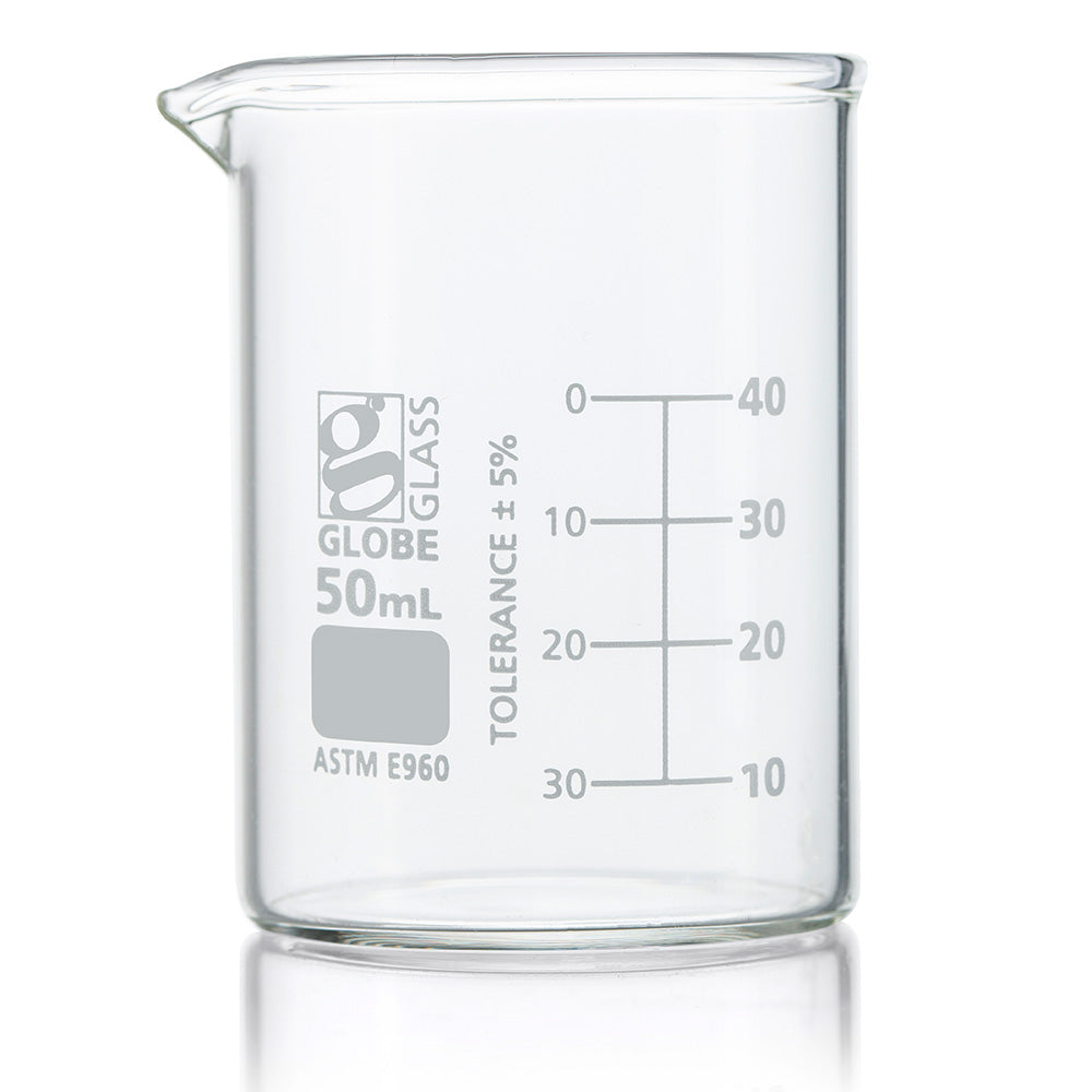 Glass Beakers, Low Form Griffin, Dual Graduations, ASTM E960 — 20 mL to 4000 mL, 1–12/Box | Globe Scientific