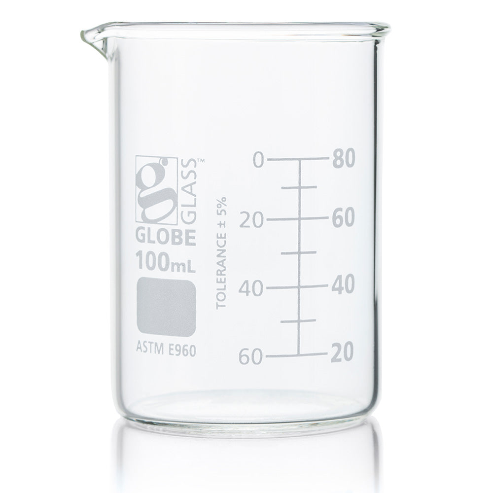 Glass Beakers, Low Form Griffin, Dual Graduations, ASTM E960 — 20 mL to 4000 mL, 1–12/Box | Globe Scientific