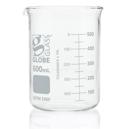 Glass Beakers, Low Form Griffin, Dual Graduations, ASTM E960 — 20 mL to 4000 mL, 1–12/Box | Globe Scientific
