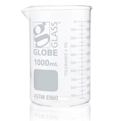 Glass Beakers, Low Form Griffin, Dual Graduations, ASTM E960 — 20 mL to 4000 mL, 1–12/Box | Globe Scientific