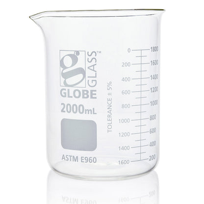 Glass Beakers, Low Form Griffin, Dual Graduations, ASTM E960 — 20 mL to 4000 mL, 1–12/Box | Globe Scientific
