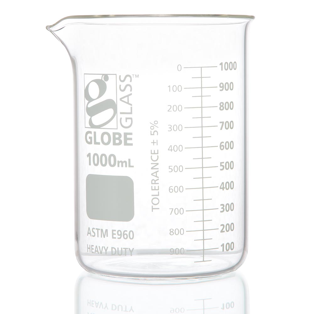 Glass Beakers, Low Form Griffin, Borosilicate Dual Graduations, ASTM E960 — 400–4000 mL, Boxed | Globe Scientific