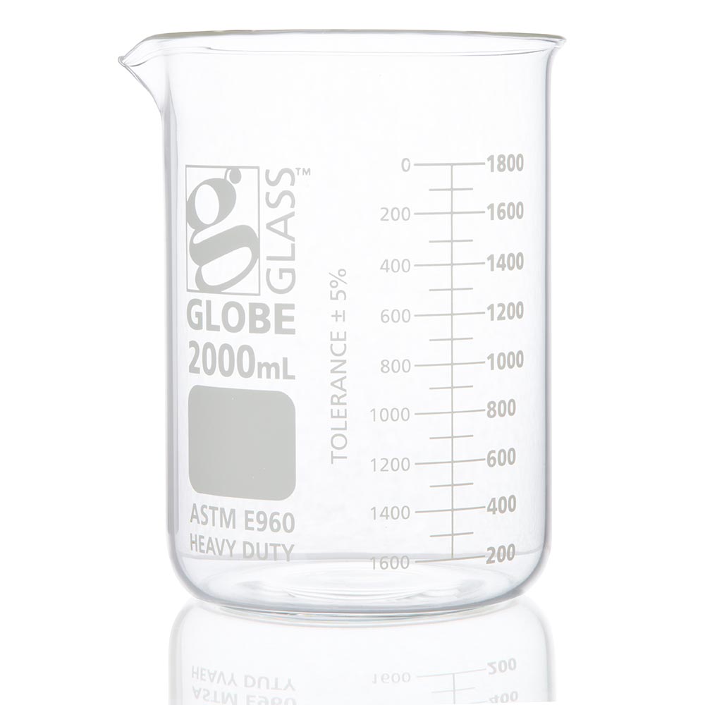 Glass Beakers, Low Form Griffin, Borosilicate Dual Graduations, ASTM E960 — 400–4000 mL, Boxed | Globe Scientific