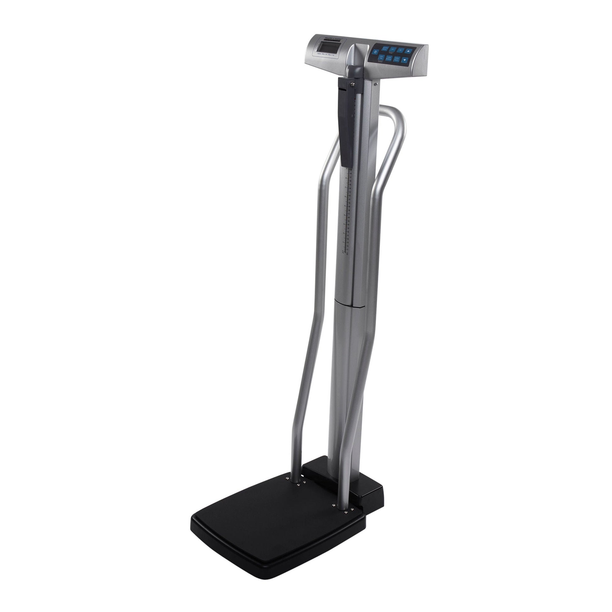 Health O Meter Physician Scale with Height Rod Digital Display 660 lbs. / 300 kg Capacity Chrome / Gray Battery Operated