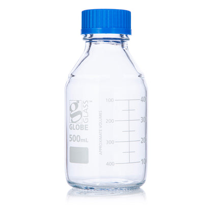 Media Bottles, Borosilicate Glass, GL32/GL45 Screw Cap, Dual Graduations — 50–1000 mL, 10/Box | Globe Scientific