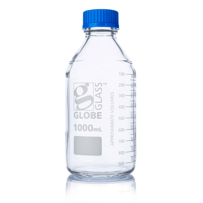 Media Bottles, Borosilicate Glass, GL32/GL45 Screw Cap, Dual Graduations — 50–1000 mL, 10/Box | Globe Scientific