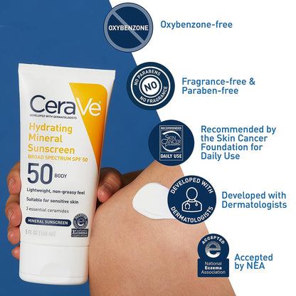 CeraVe® Hydrating Mineral Sunscreen Body SPF 50, Tube