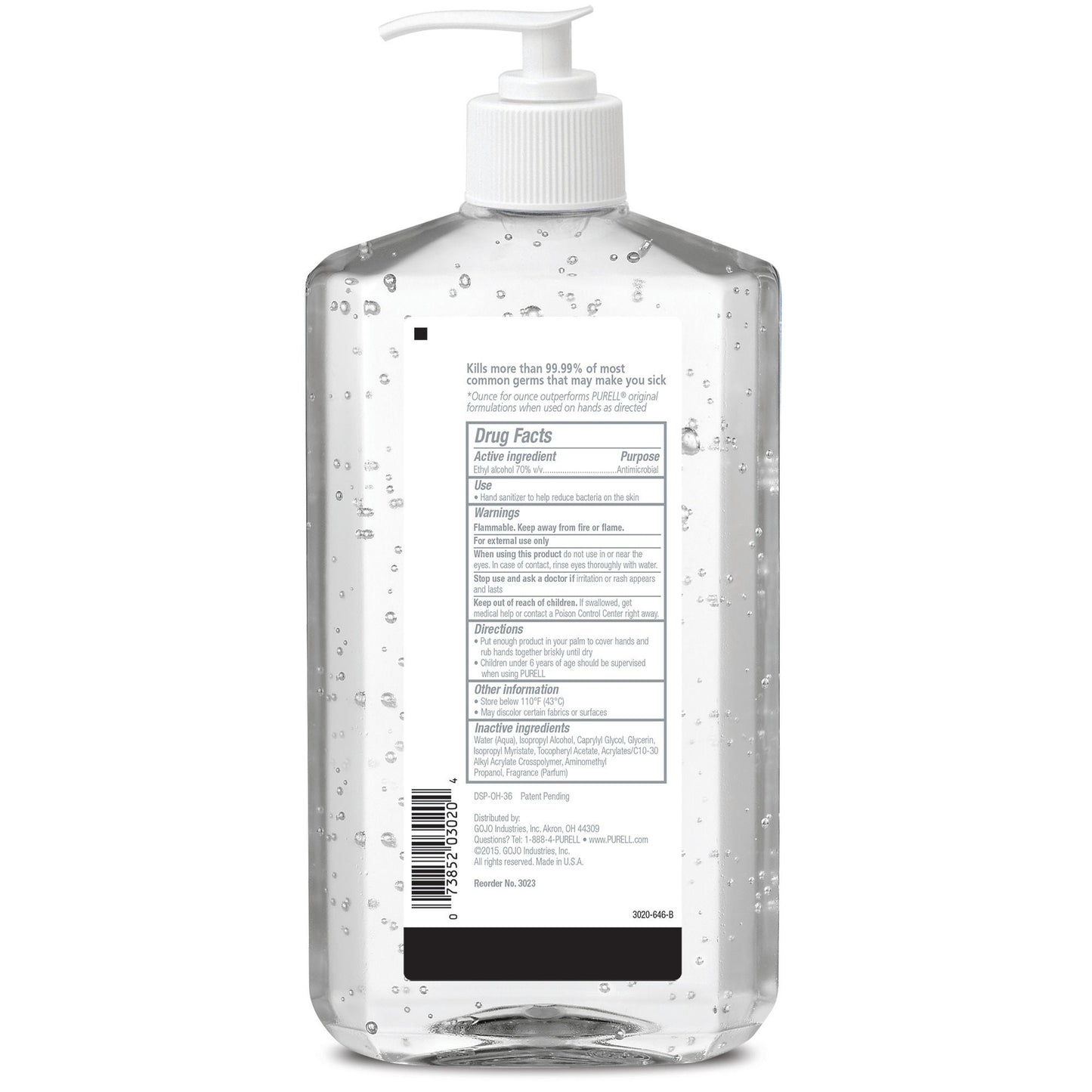 Purell® Advanced Hand Sanitizer 70% Ethyl Alcohol Gel, Pump Bottle