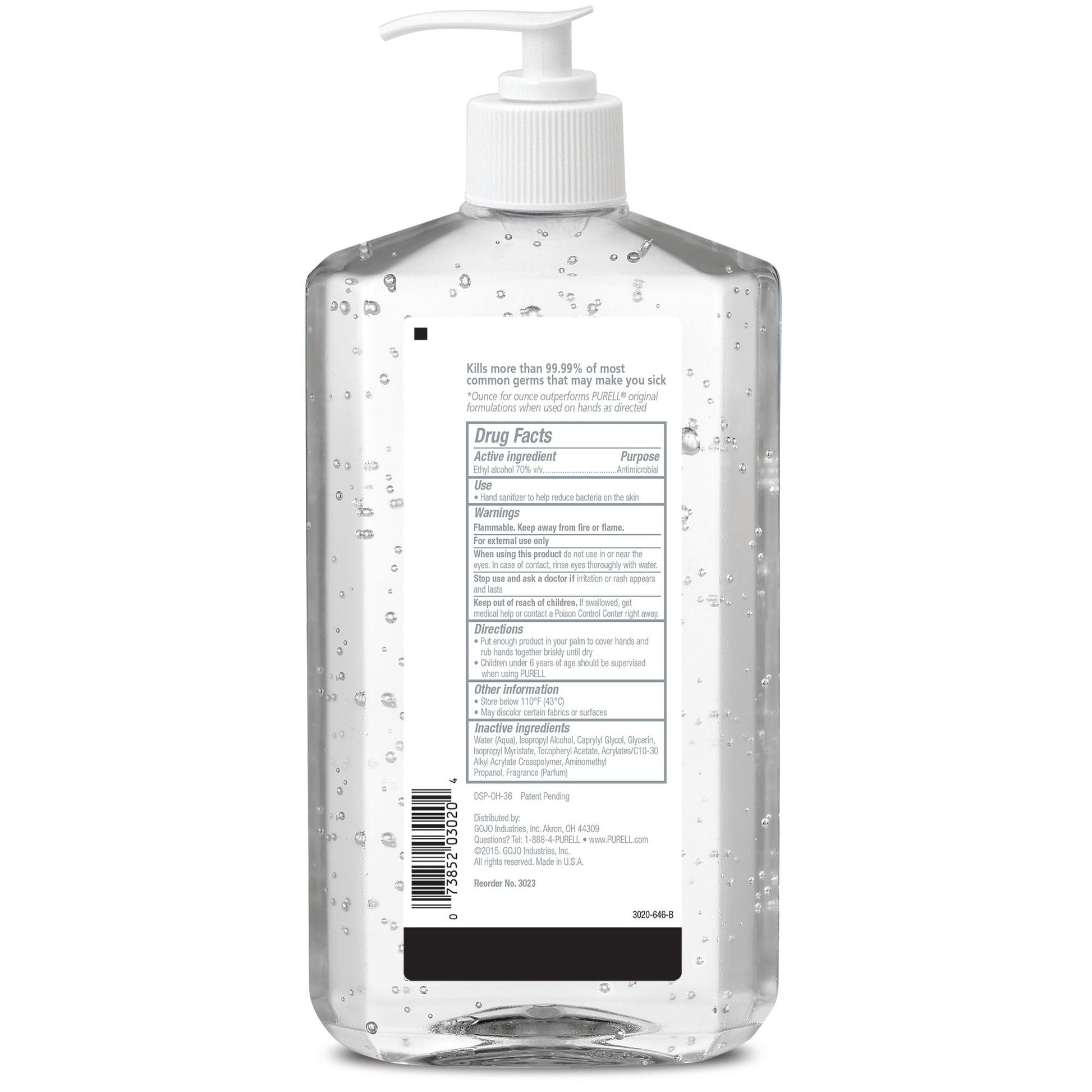 Purell® Advanced Hand Sanitizer 70% Ethyl Alcohol Gel, Pump Bottle