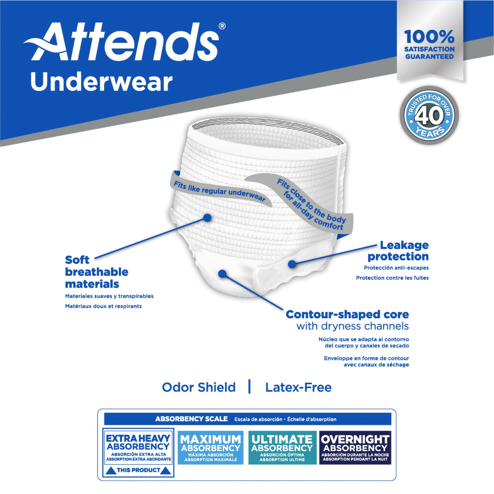 Attends® Care Adult Absorbent Underwear, Heavy Absorbency, White
