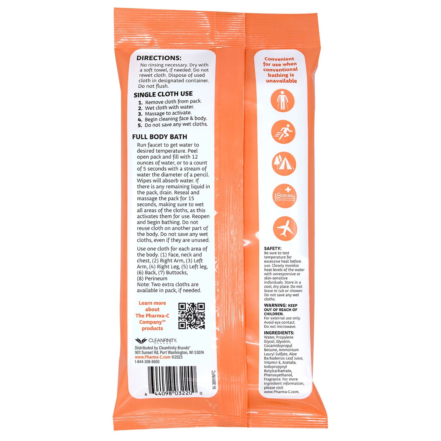 The Pharma-C Company Rinse-Free Bath Wipe Soft Pack Light Scent