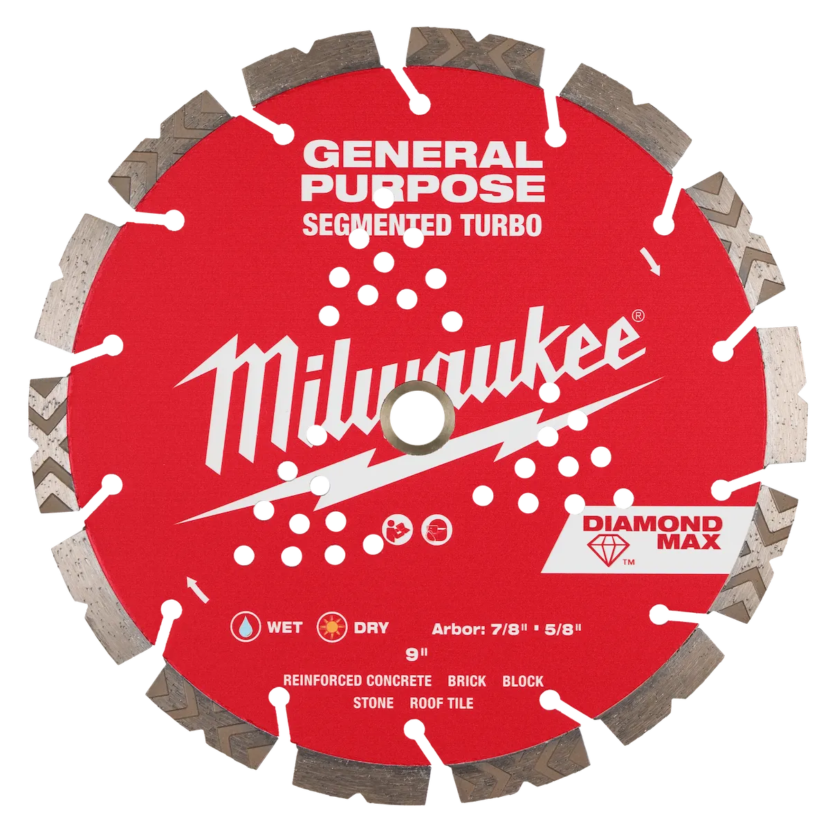 Milwaukee 9" DIAMOND MAX Segmented Turbo, General Purpose Diamond Blade 49-93-9009 | Diamond Coated