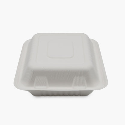 Medd Max LLC 3 Compartment Clamshell Food Container White Compostable Bagasse