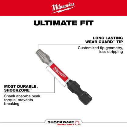 Milwaukee SHOCKWAVE Impact Duty 2" T15 Bit (2 Pk) 48-32-4983 | T15 Drive, 2-Piece