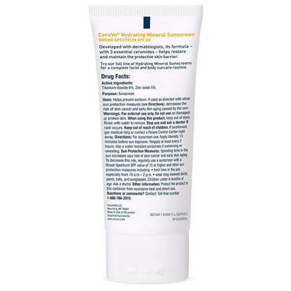 CeraVe® Hydrating Mineral Sunscreen for Face, SPF 50, Tube