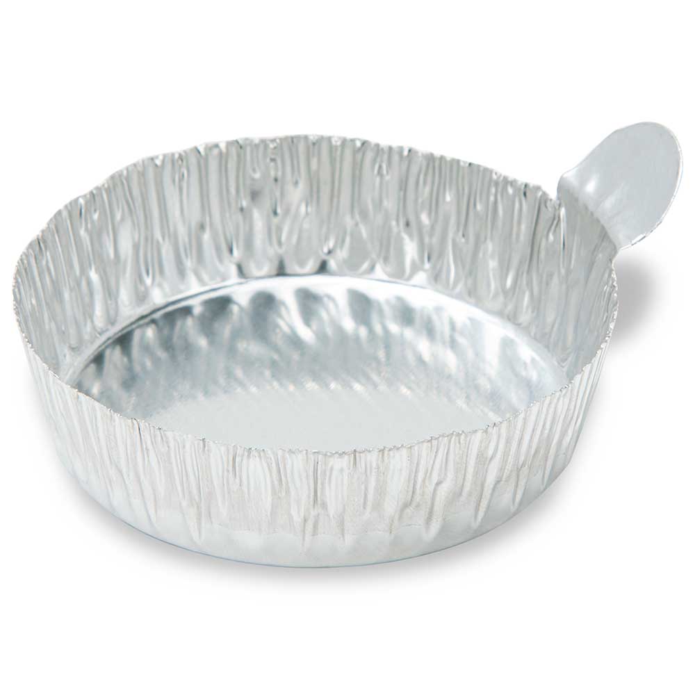 Aluminum Weighing Dishes, Crimped Side with Tab — 20–80 mL, 100/Pack | Globe Scientific