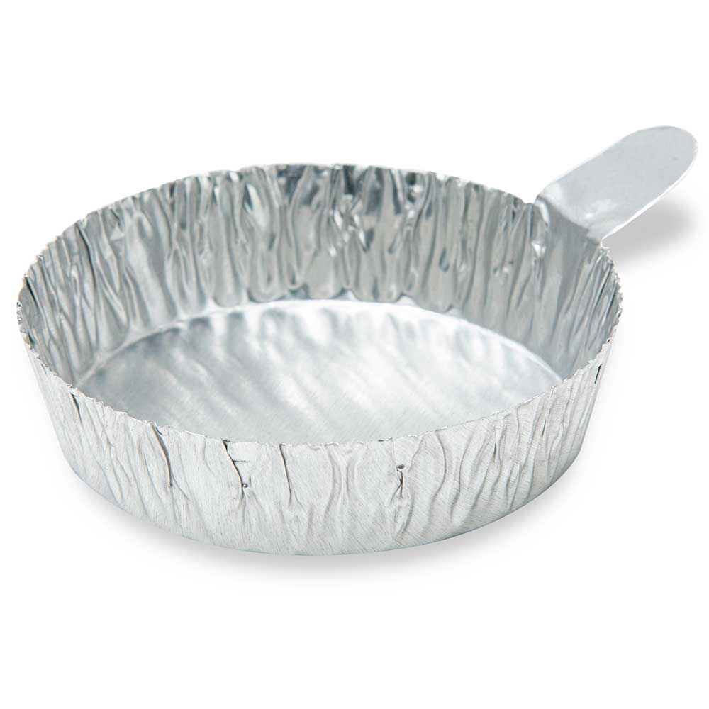 Aluminum Weighing Dishes, Crimped Side with Tab — 20–80 mL, 100/Pack | Globe Scientific