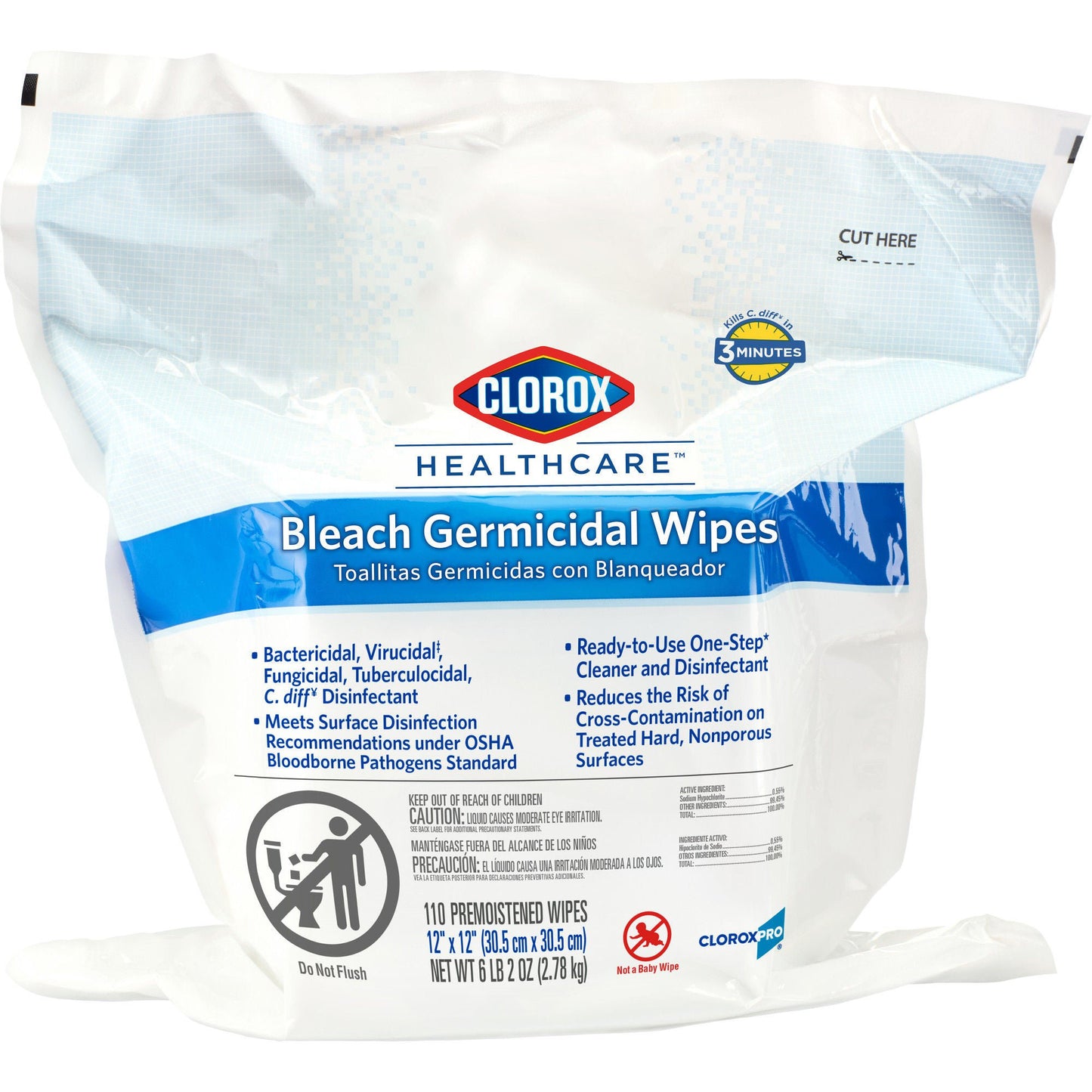 Clorox Healthcare® Bleach Germicidal Wipes, Refill Pouch, .