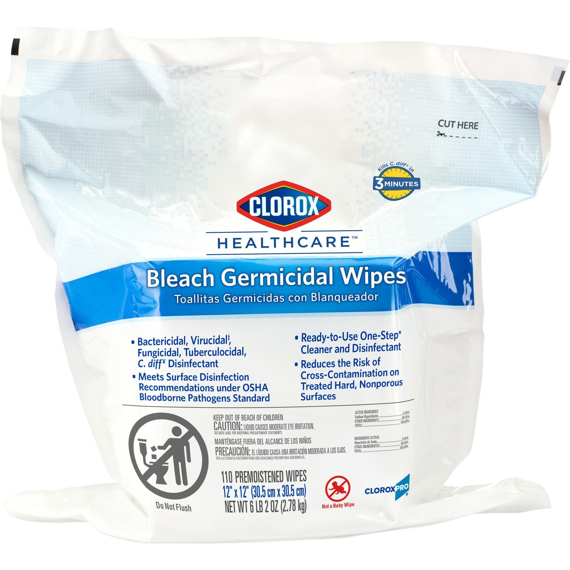 Clorox Healthcare® Bleach Germicidal Wipes, Refill Pouch, .