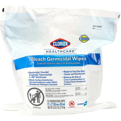 Clorox Healthcare® Bleach Germicidal Wipes, Refill Pouch, .