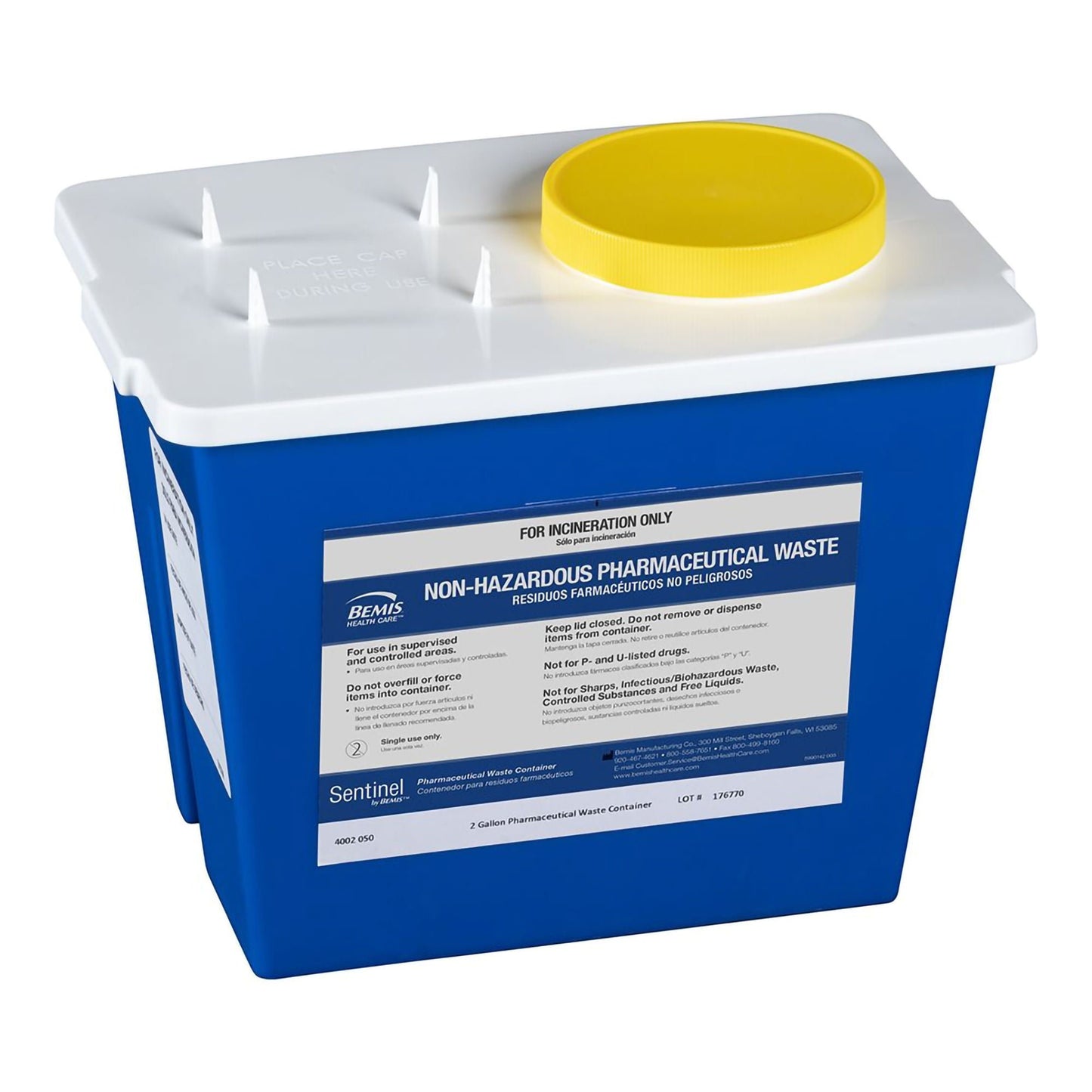 Bemis™ Sentinel Pharmaceutical Waste Container, 2 Gallon
