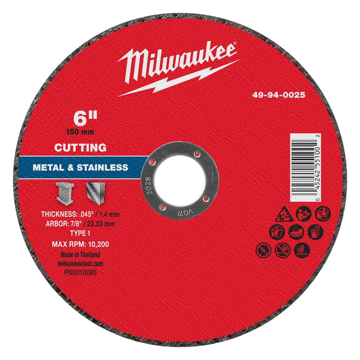 Milwaukee 6" x .045" x 7/8" Metal Cut Off Wheel -Type 1 49-94-0025