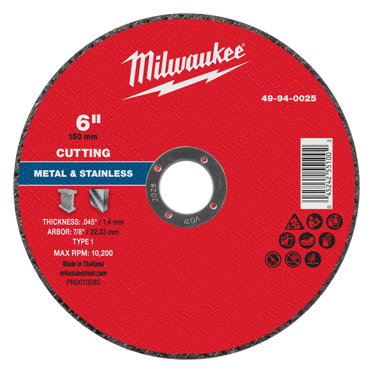 Milwaukee 6" x .045" x 7/8" Metal Cut Off Wheel -Type 1 49-94-0025