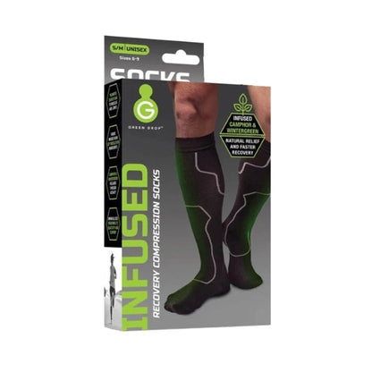 Green Drop Compression Socks Knee High Small / Medium Black Closed Toe