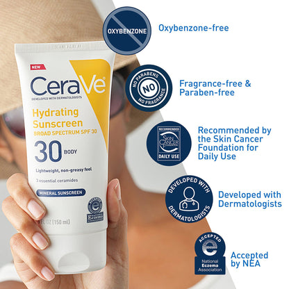 CeraVe® Hydrating Mineral Sunscreen for Body SPF 30, Tube