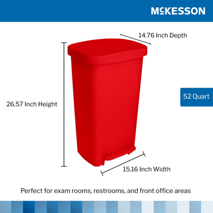 McKesson Waste Can with Step-On Pedal, Plastic, Red, x 26.57 Inch