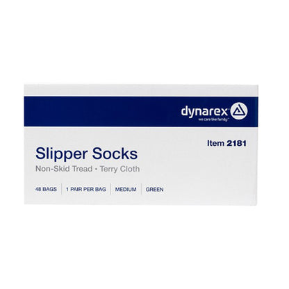 dynarex® Single Tread Slipper Socks, Medium, Green