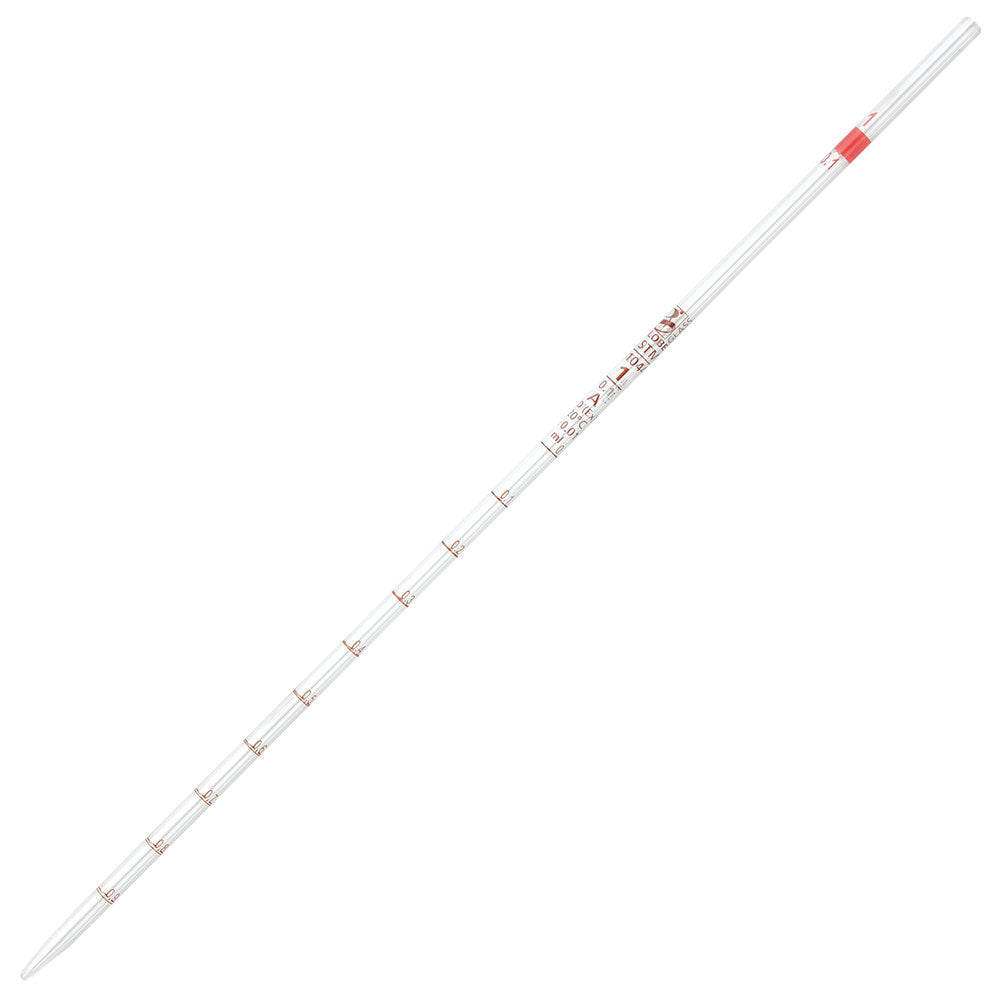 1 mL Serological Pipette, Glass Reusable, Class A TD, Red Band — 0.1 mL Graduations, 6/Box | Globe Scientific