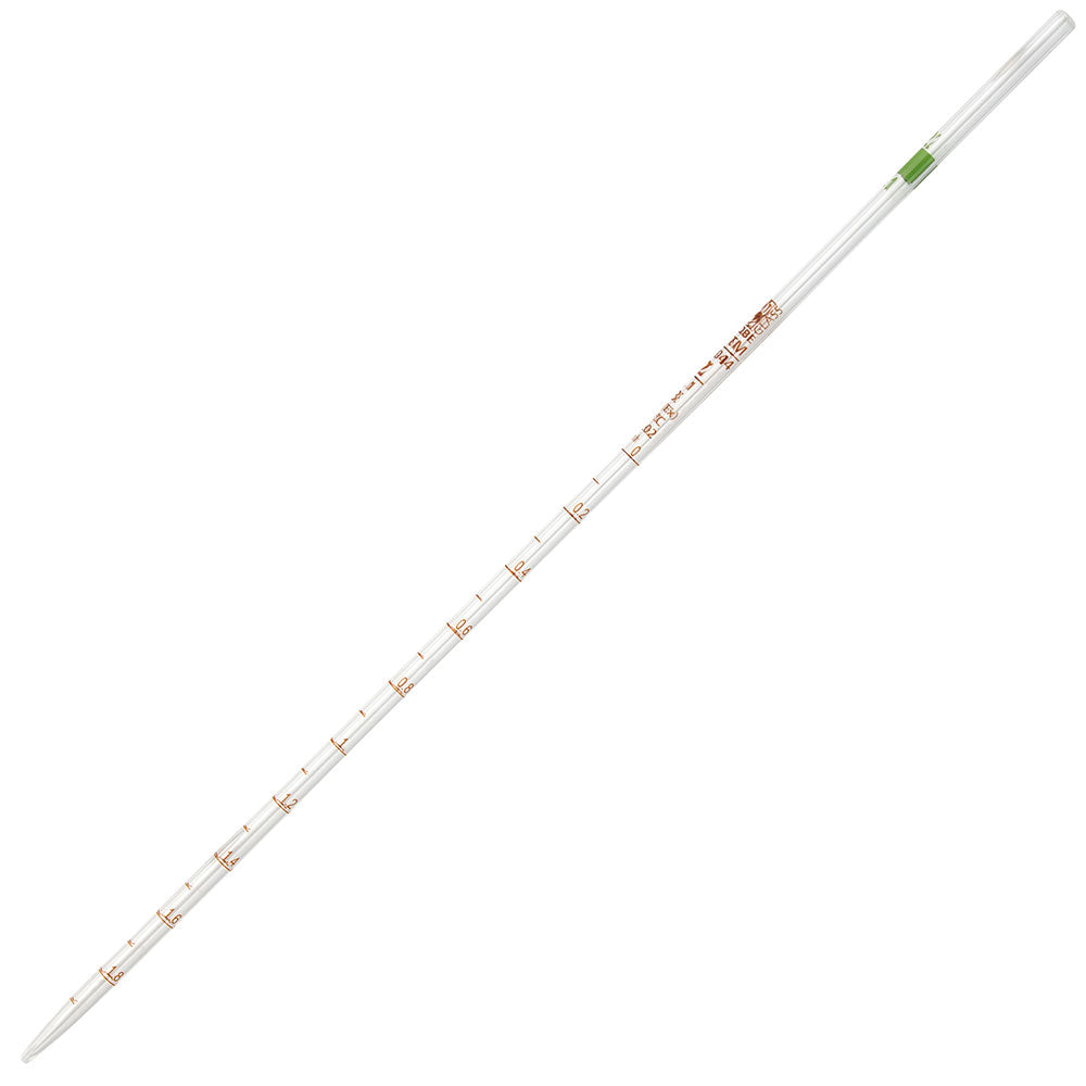 2 mL Serological Pipettes, Reusable Borosilicate Glass, 0.1 mL Graduations, Green Band — ASTM E1044, 6/Box | Globe Scientific