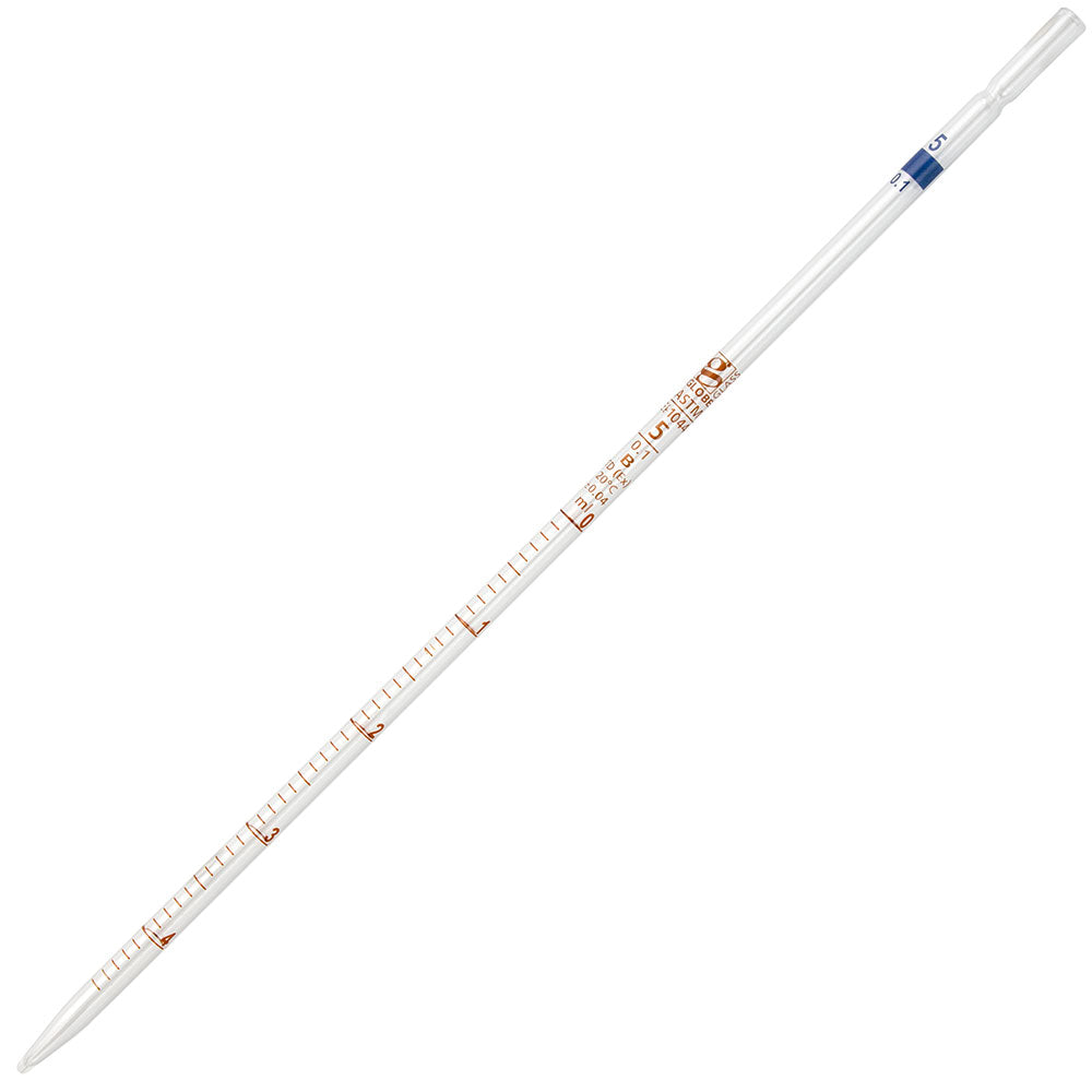 Serological Pipettes, 5 mL Reusable Glass, TD 0.1 mL Graduations, Blue Band — 6/Box | Globe Scientific
