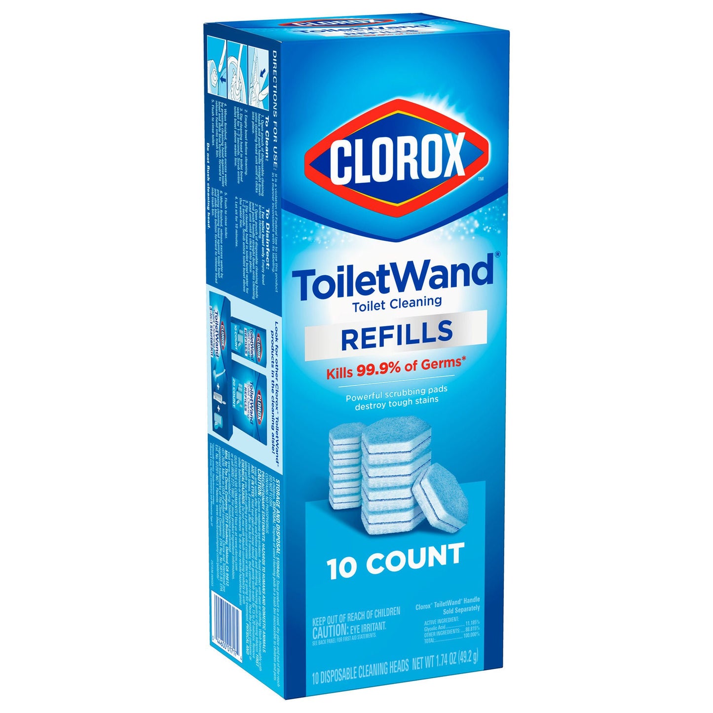 Clorox Toilet Bowl Cleaner Disinfecting Refill Pads Blue / White, 3 Inch, Sponge Head