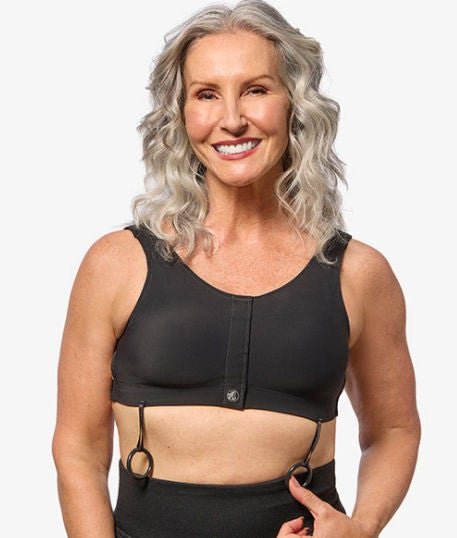 Elizabeth Pink Surgical Bra Post-Surgical Bra 36 to 39 Inch Chest Large Black Front Hook and Loop Closure Drain Holders