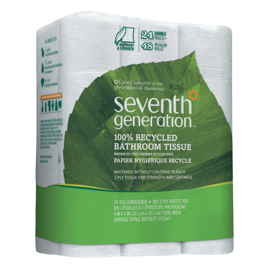 Seventh Generation 100% Recycled Bathroom Tissue, 2-Ply, White, 300 Sheets/Roll (SEV13738)