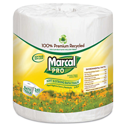 Marcal Pro 100% Recycled Bathroom Tissue, White, 240 Sheets/Roll (MRC3001)