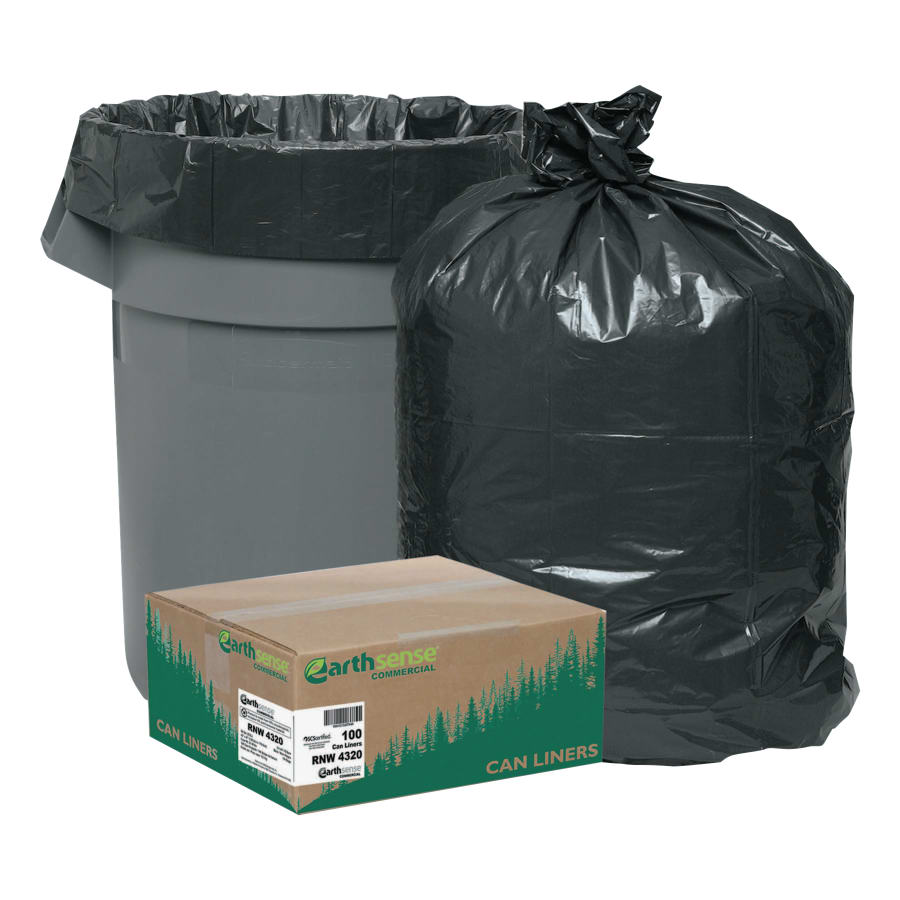 Earthsense Commercial Recycled Can Liners, 56gal, 2mil, 43 x 47, Black (WBIRNW4320)