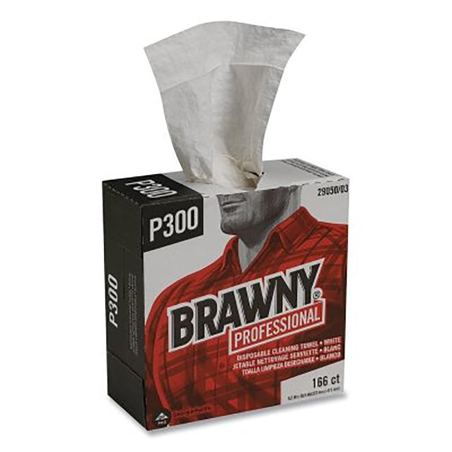 Brawny Industrial™ Medium-Duty Wiper, White, 9.2 in x 16.5 in, 166 Sheets, Box, 1/4 Fold, 4-Ply (290503)