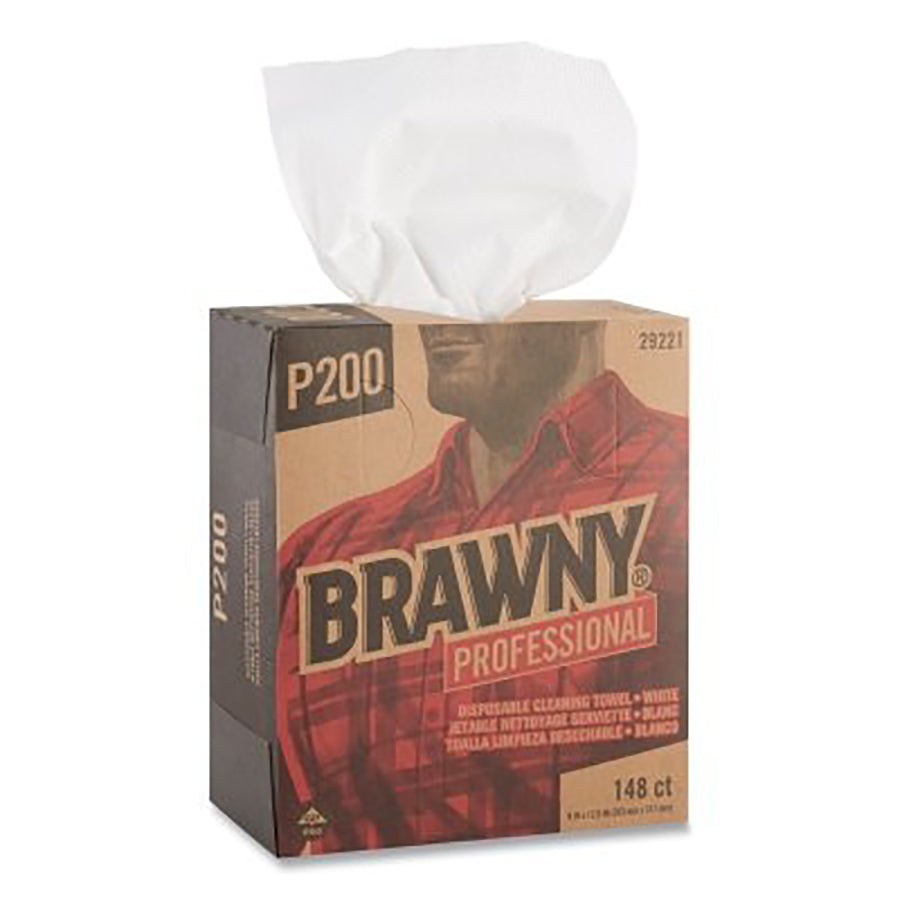 Brawny Industrial® Light-Duty Wiper, White, 8 in x 12.5 in, 148 Sheets, Pop-Up® Box, 2-Ply (29221)