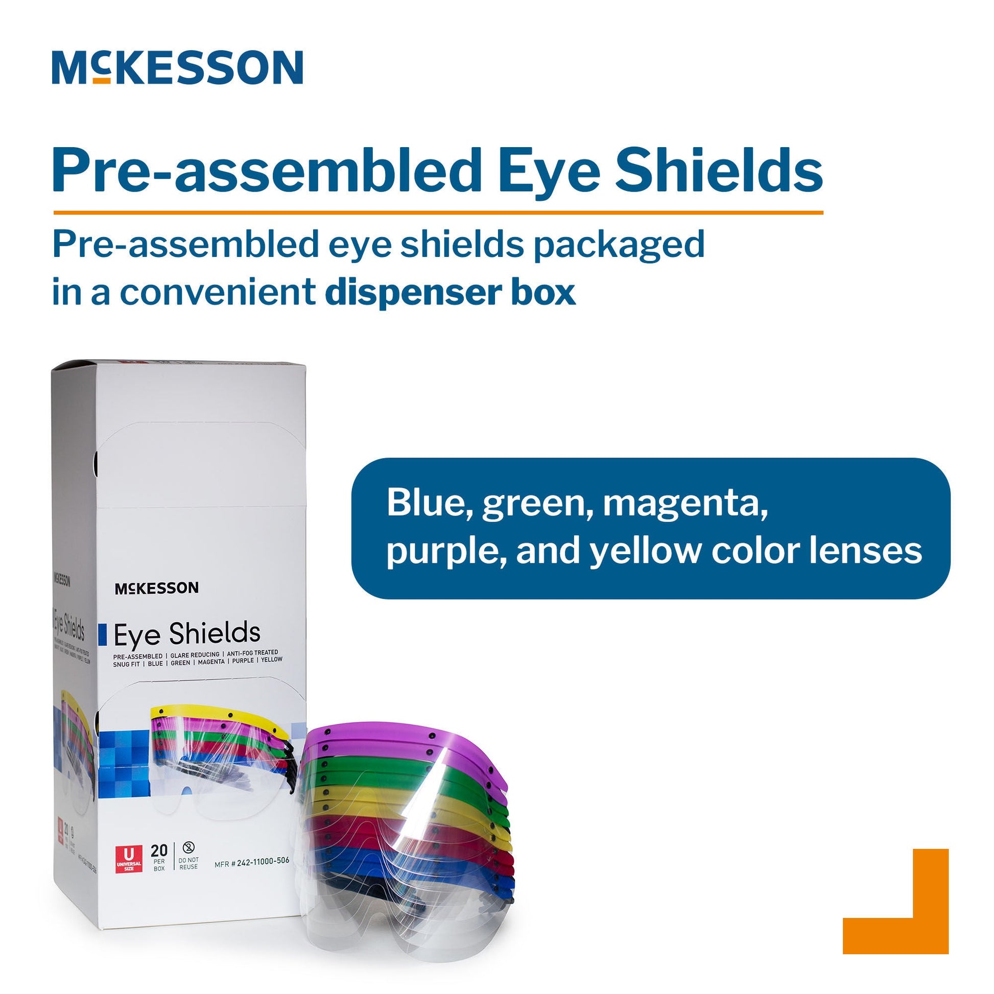 McKesson Eye Shield with Dispenser Pre-Assembled Anti-fog / Anti-glare / Anti-static Coating Clear Tint Plastic Film Lens Black Frame Over Ear One Size Fits Most