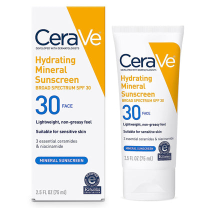CeraVe® Hydrating Mineral Sunscreen for Face, SPF 50, Tube