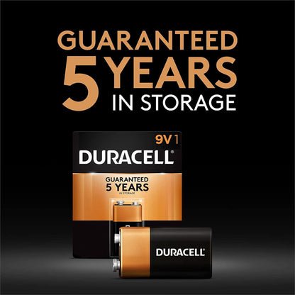 Duracell Coppertop Alkaline Battery 9V Cell 9 Volt Disposable 1 Pack