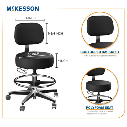 McKesson Exam Stool, Black, with Backrest