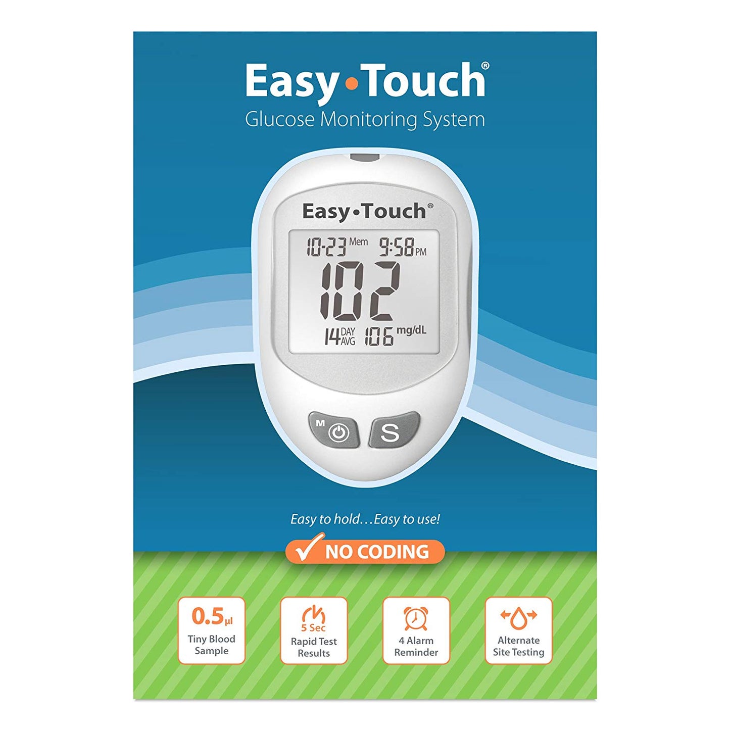 Easy Touch Blood Glucose Meter 5 Second Results Stores up to 300 Result No Coding Required