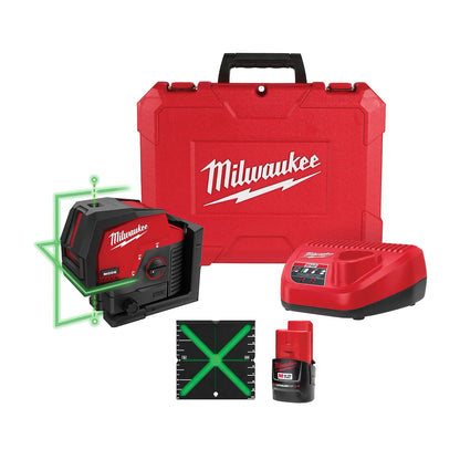 Milwaukee M12 Green Cross Line & Plumb Points Laser Kit 3622-21 | M12 Battery, Glass Filled Nylon