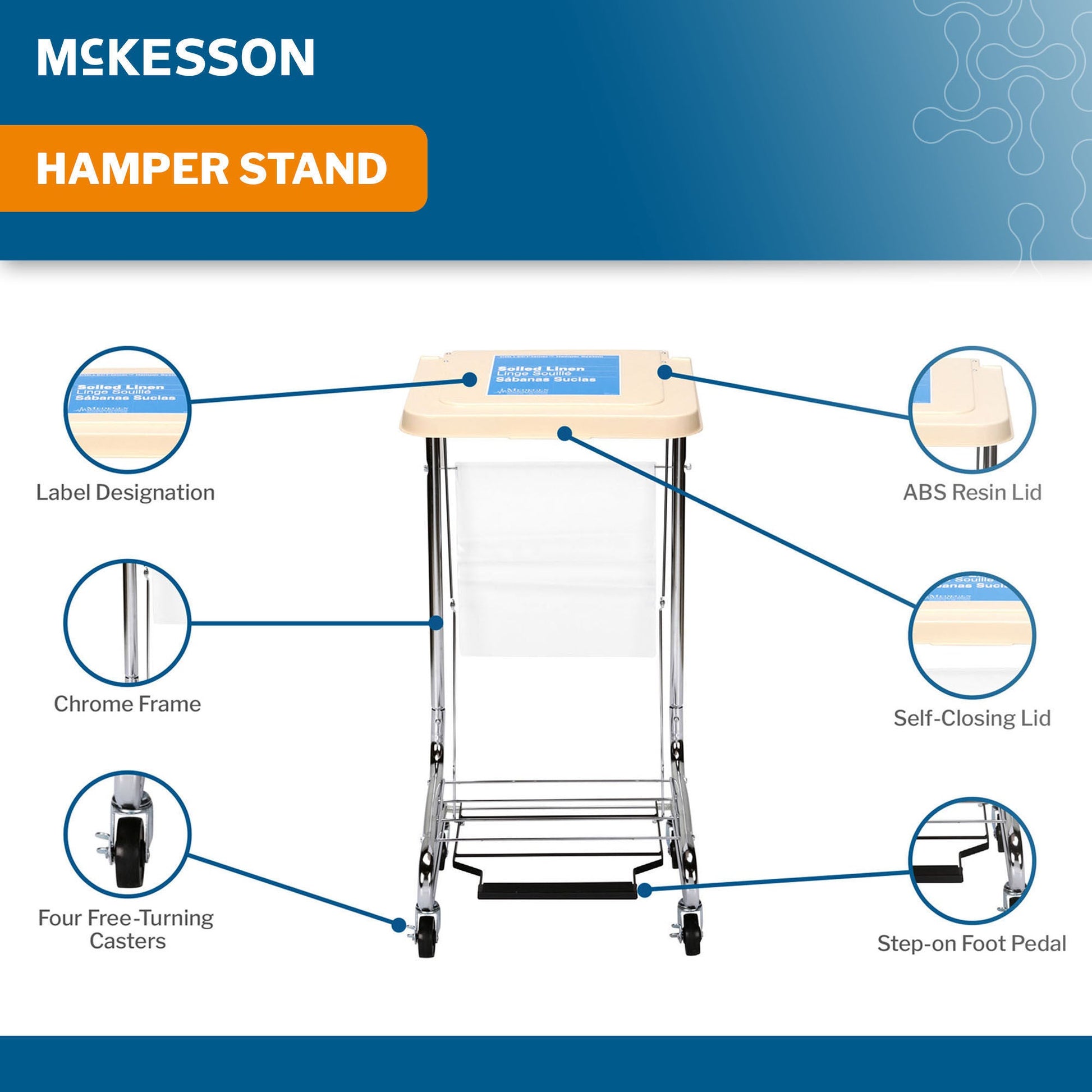 McKesson Hamper Stand with Foot Pedal & Self-Closing Lid