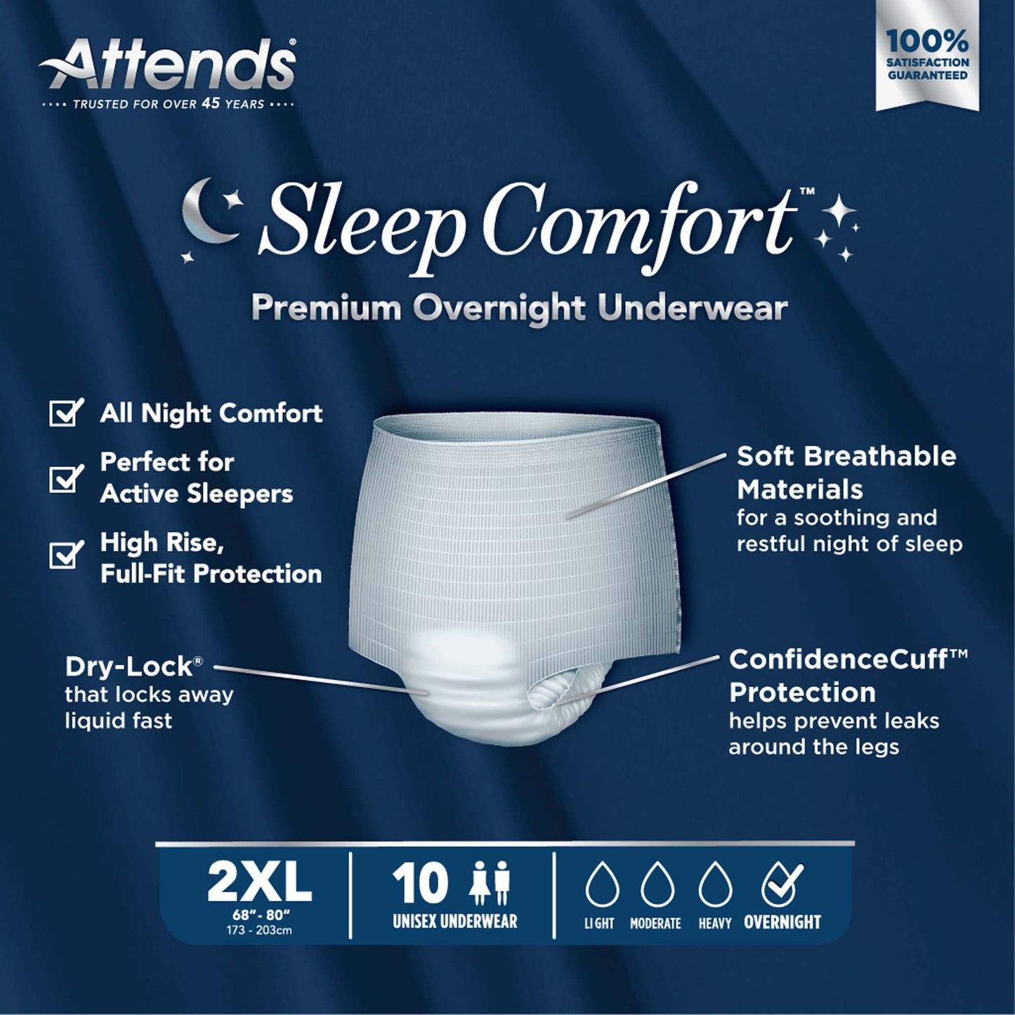 Attends® Sleep Comfort Premium Overnight Underwear, 68 – 80 Inches